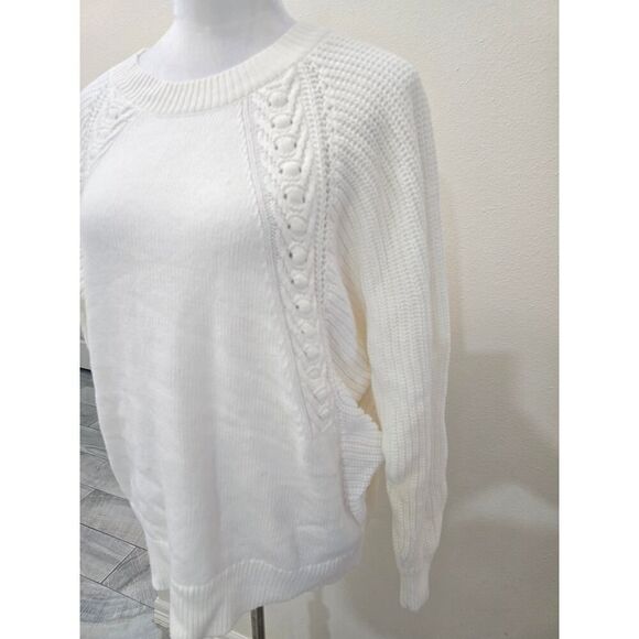 Simply Vera Vera Wang Mixed Stitch Dolman Sweater White Pullover Crewneck Size L - Picture 3 of 9
